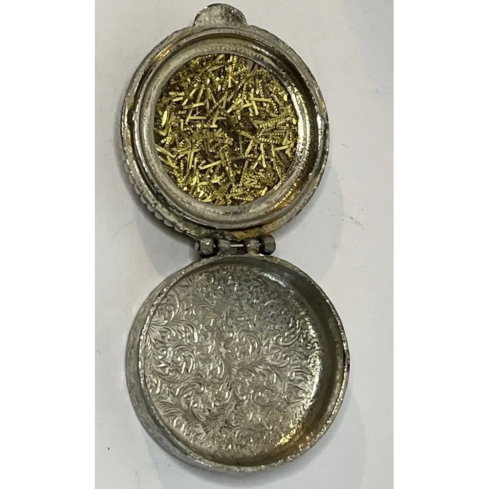 Vintage MCM Silver And Gold Confetti‎ Shred Jewelry Box Pill Holder **READ**